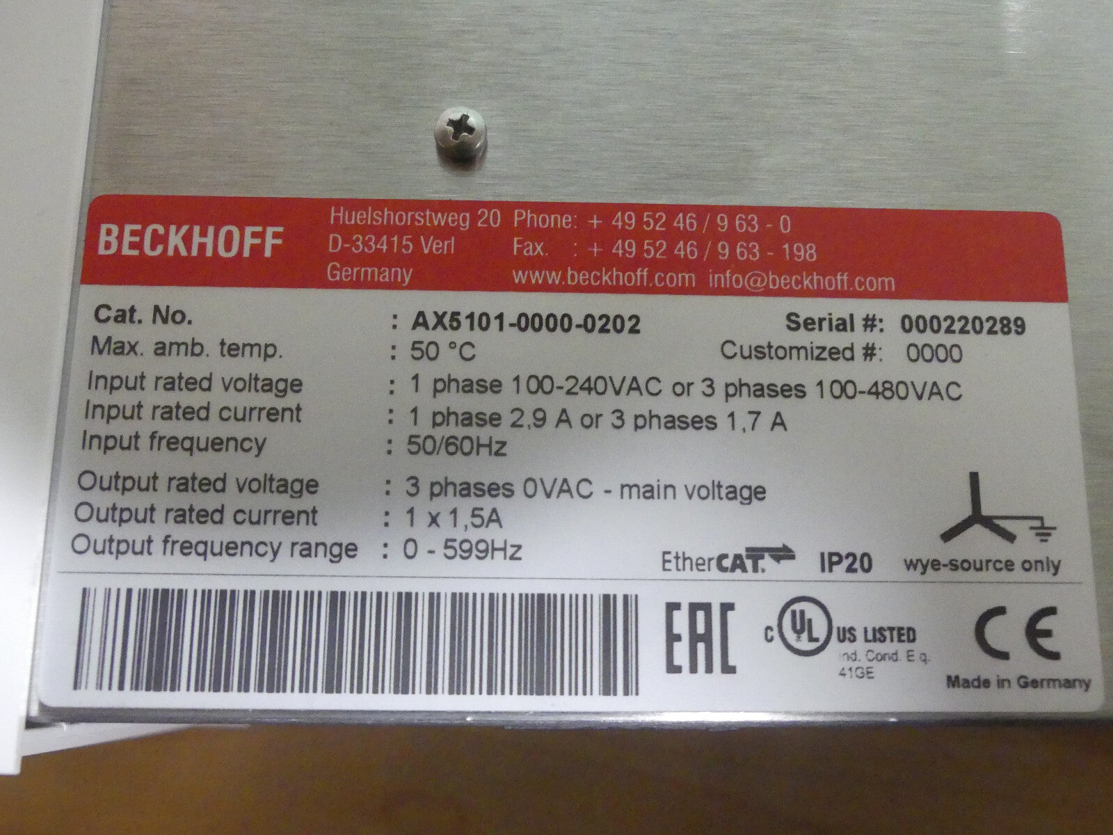 Beckhoff AX5101-0000-0202/AX510100000202 neuewertig s.Bilder