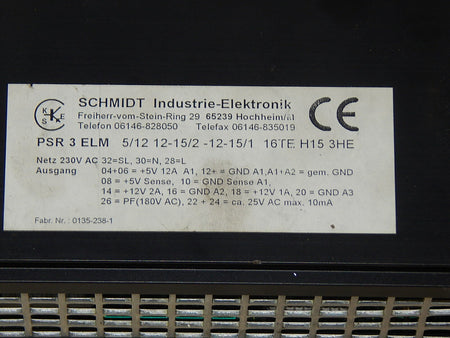Schmidt Industrie Elektronik  PSR 3 ELM  5/12 12-15/1 16TE H15 3HE Used