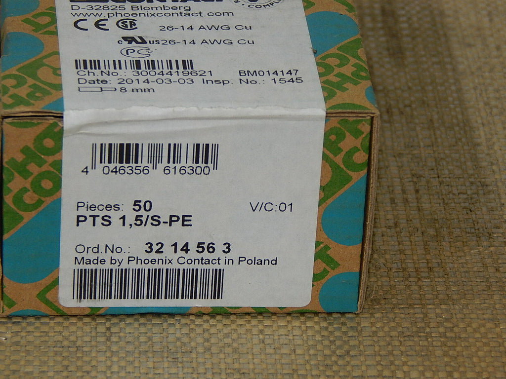 50x  Phoenix Contact Durchgangsklemme PTS 1,5/S-PE  / 3214563 