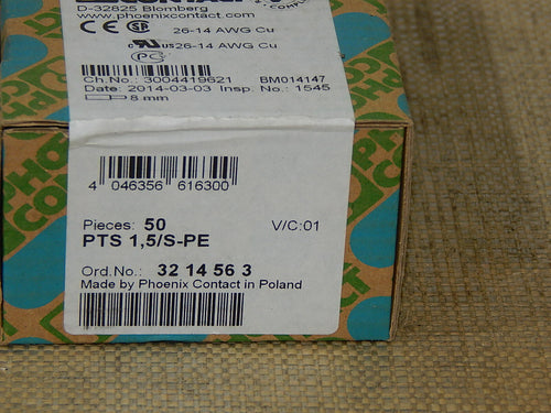 50x  Phoenix Contact Durchgangsklemme PTS 1,5/S-PE  / 3214563 