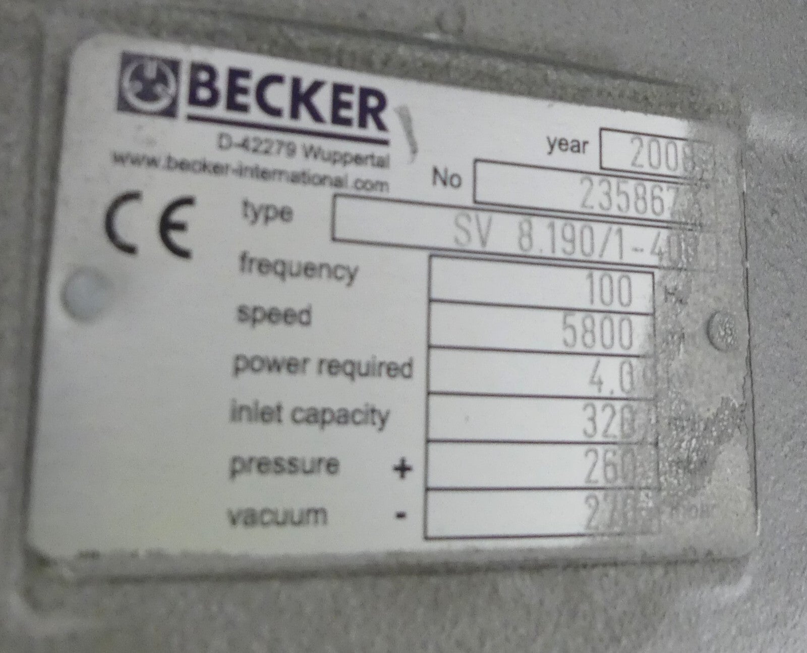 Vakuumpump Becker SV 8.190/-400 B.j 2008