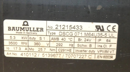 Baumüller Servomotor DSCG 071 M64U35-5 UL  DSCG071 M64U35-5UL