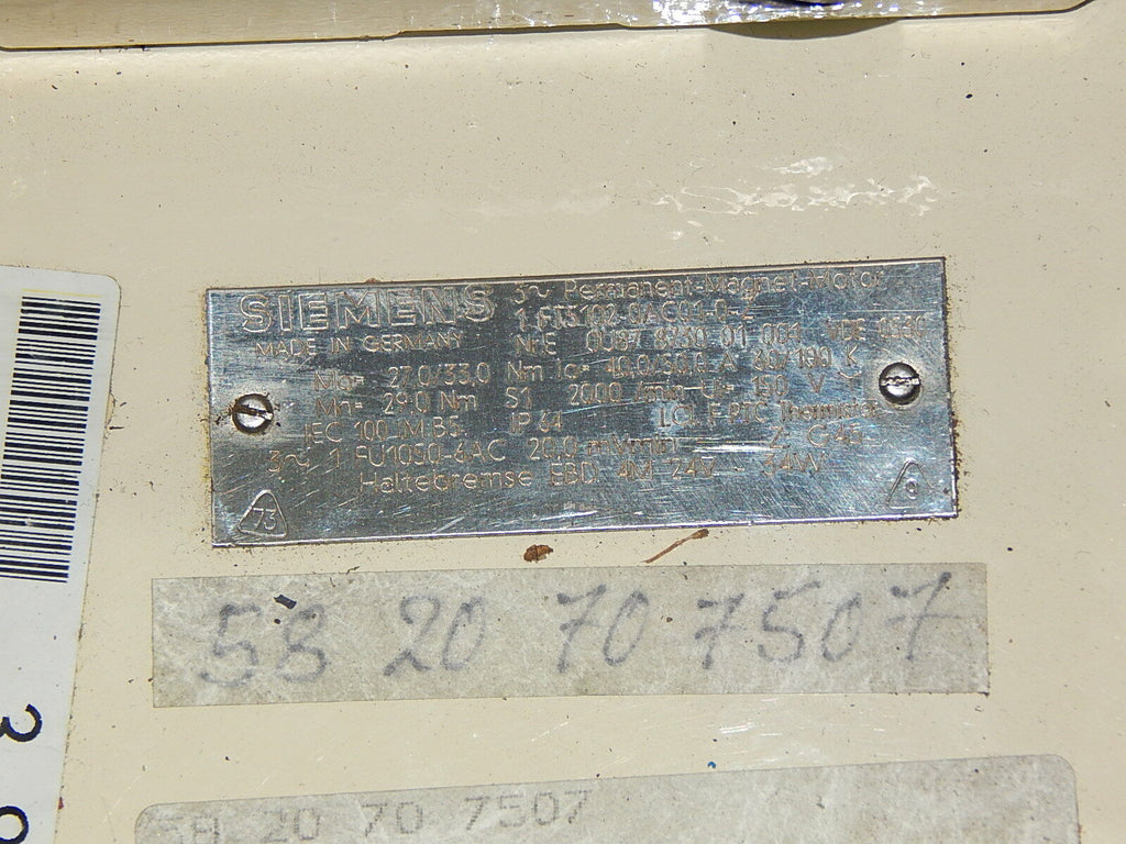 SIEMENS 3~Permanent-Magnet-Motor 1FT5102-0AC01-0-Z Used