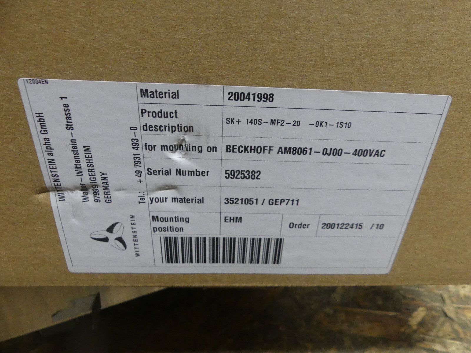 Wittenstein Alpha SK+140S-MF2-20-0K1-1S10