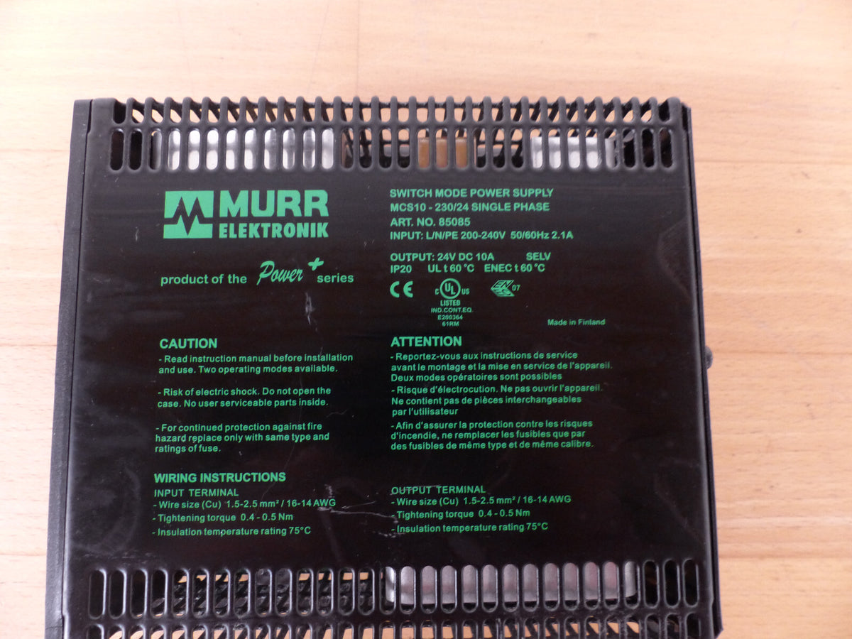 MURR ELEKTRONIK SWITCH MODE POWER SUPPLY MCS10-230/24 SINGLE PHASE 85085