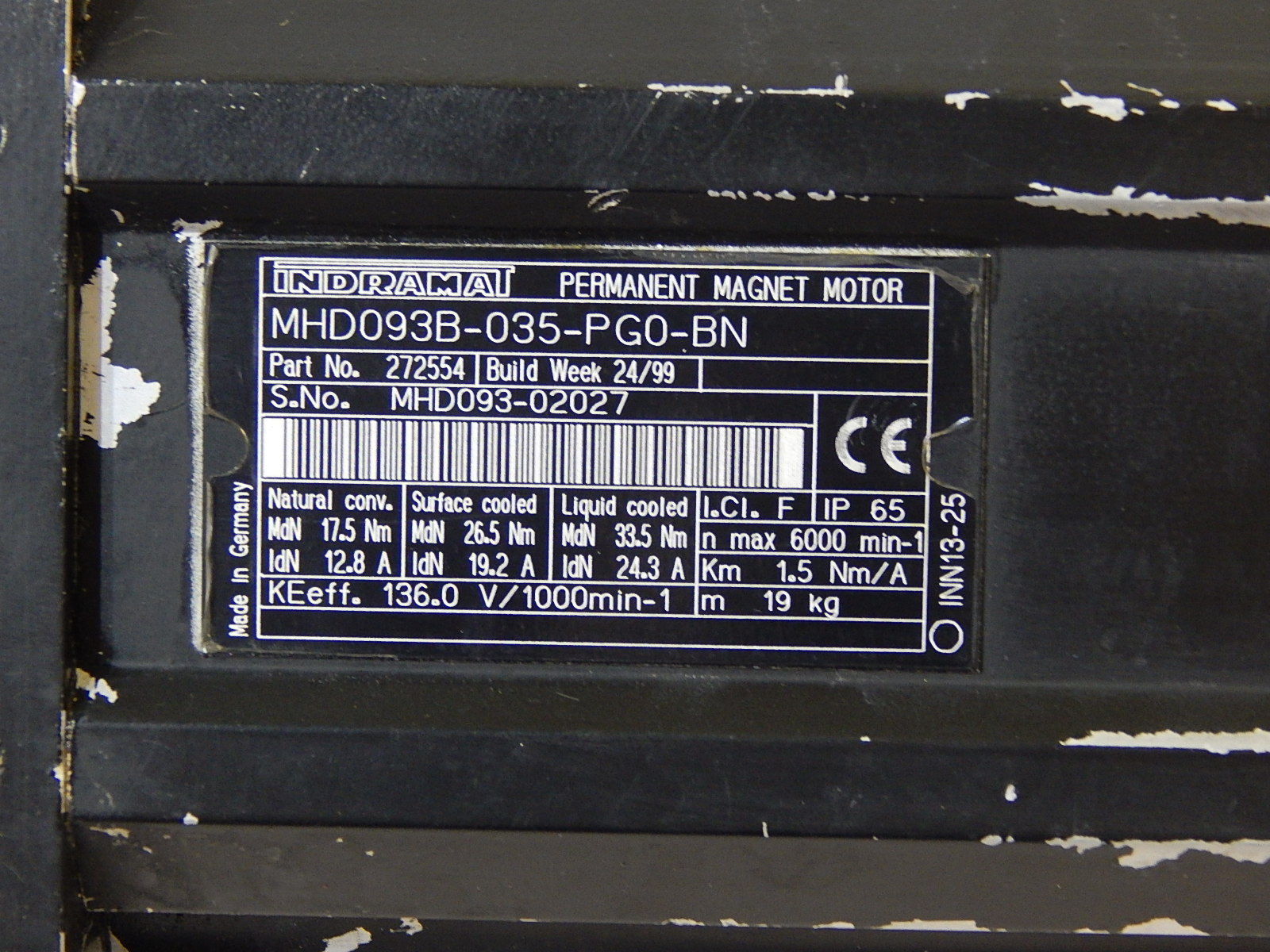 Indramat Permanent Magnet Motor  MHD093B-035-PG0-BN  Used