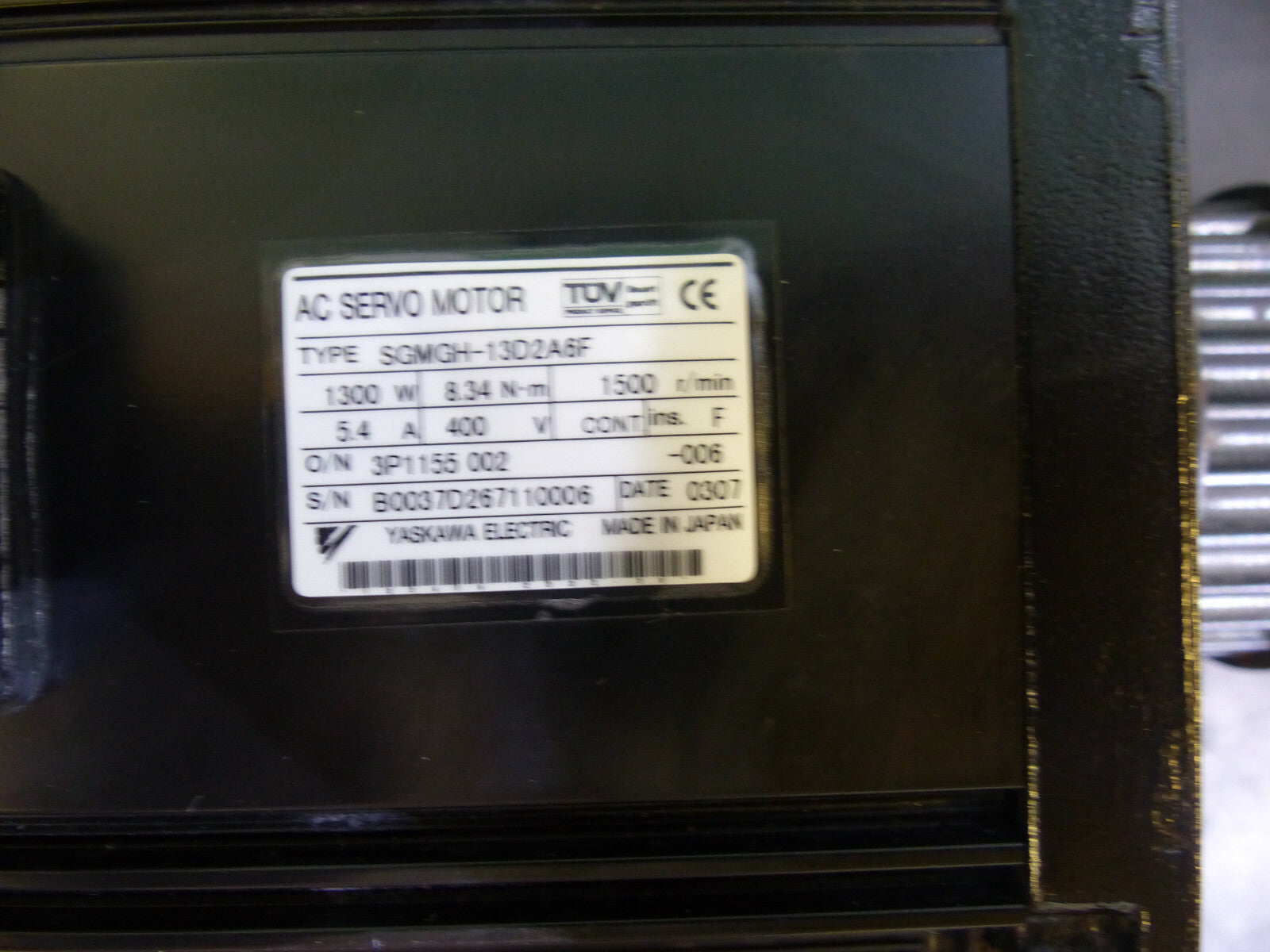 YASKAWA SGMGH-13D2A6F  AC SERVO MOTOR USED