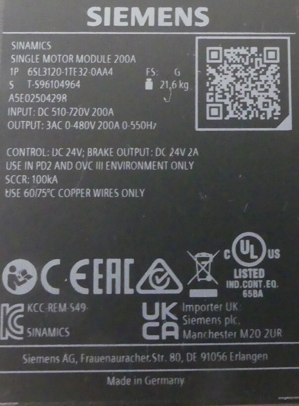 Siemens 6SL3120-1TE32-0AA4