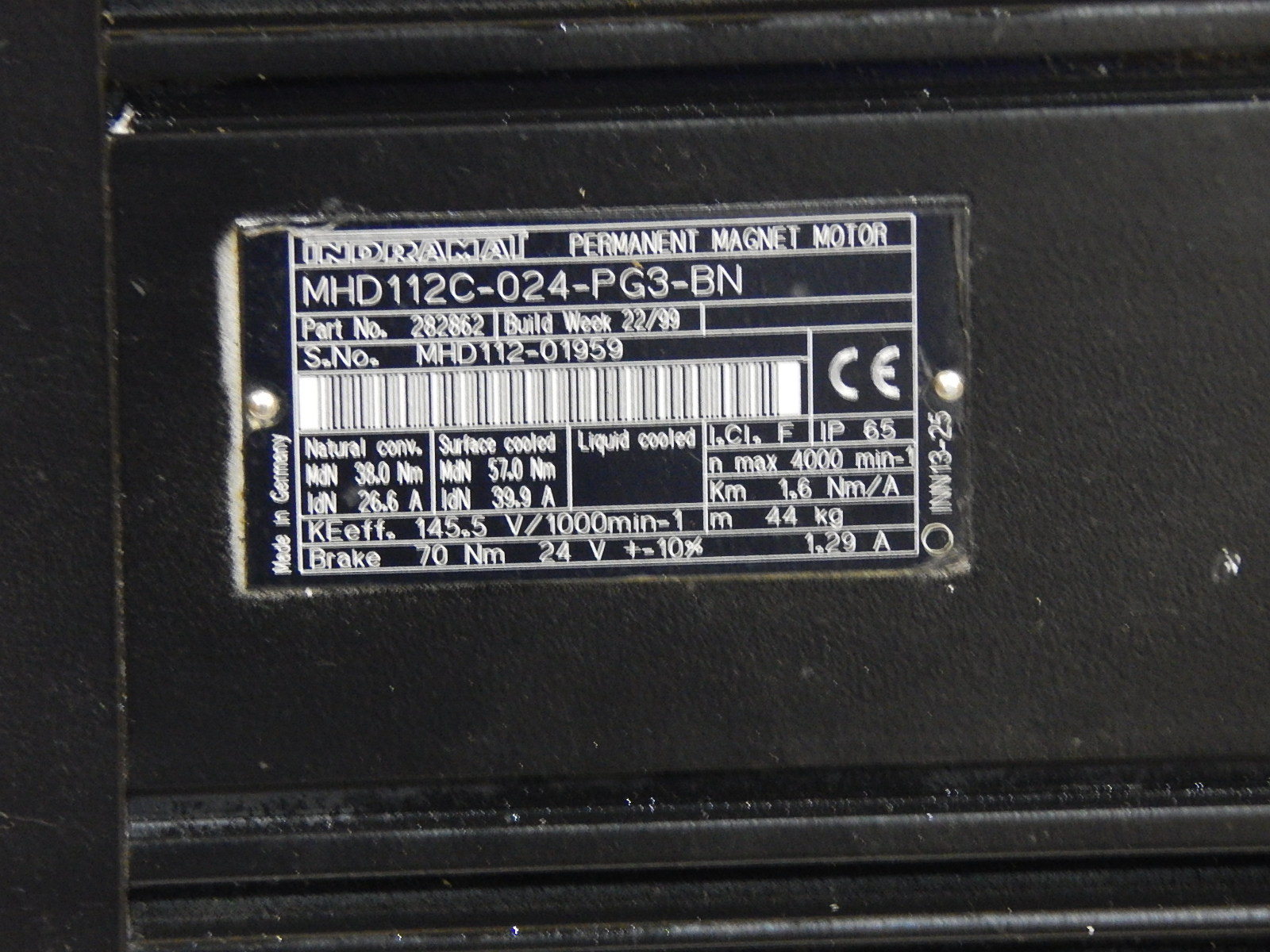REXROTH INDRAMAT PERMANENT MAGNET MHD112C-024-PG3-BN SERVO MOTOR  Used