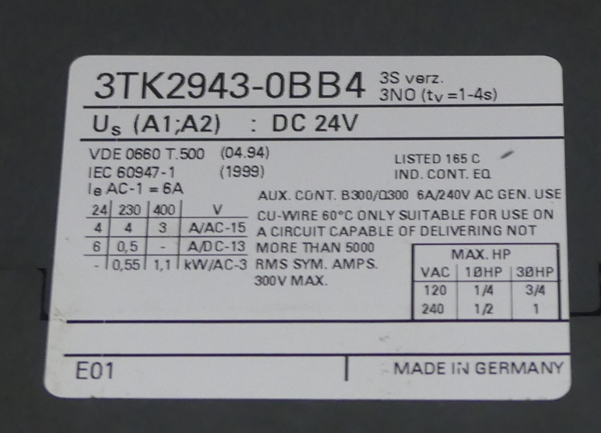 Siemens Sicherheitsschütz 3TK2943-0BB4  used