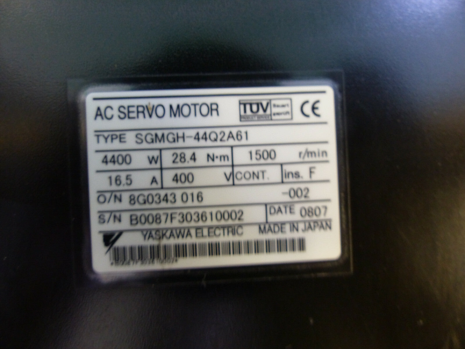 Yaskawa AC Servomotor SGMGH-44Q2A61