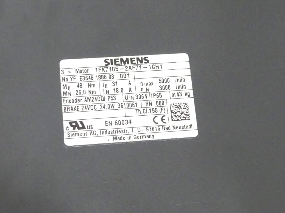 SIEMENS SERVOMOTOR 1FK7105-2AF71-1CH1