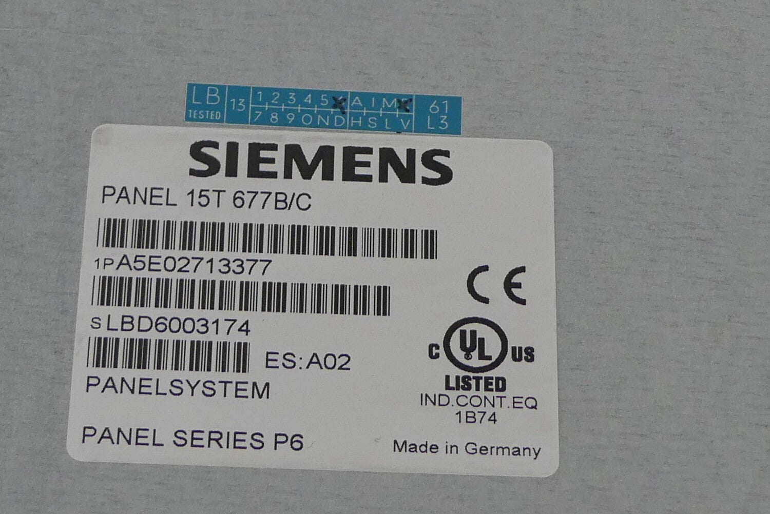 Siemens Simatic 15T 677B/C Panel PC Touch A5E02713377  ES:A02