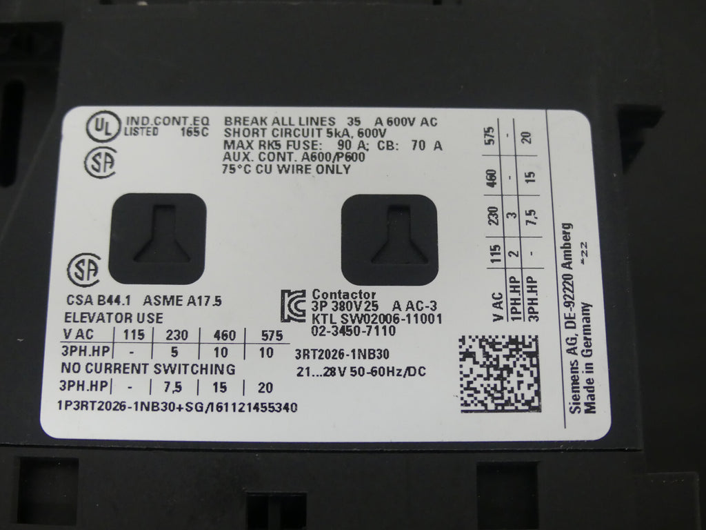 SIEMENS 3RT2026-1NB30   3RT20261NB30 used