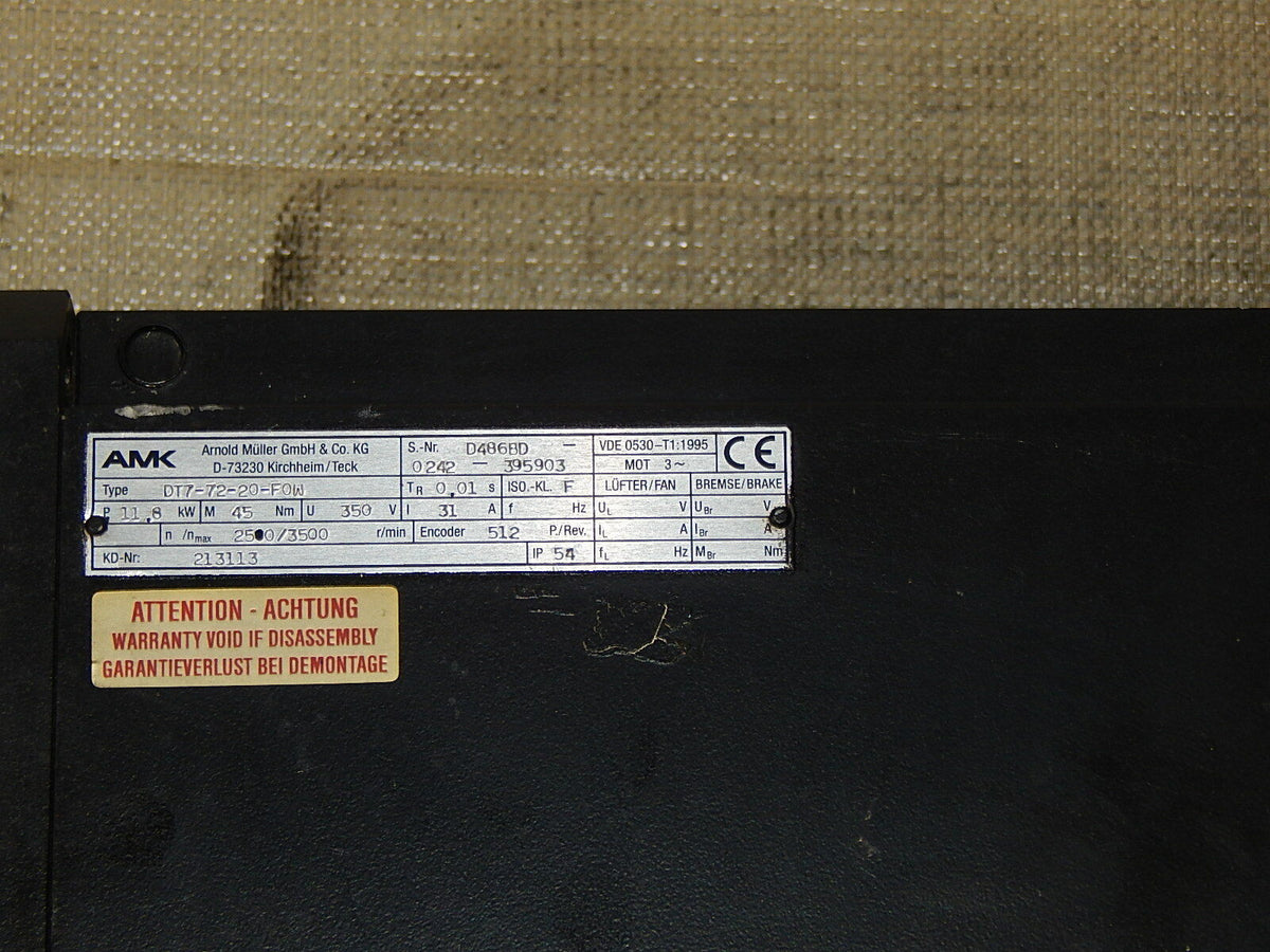 AMK DT7-72-20-F0W  Servomotor  DT7220F0W  11.8KW S.Nr.D486BD used