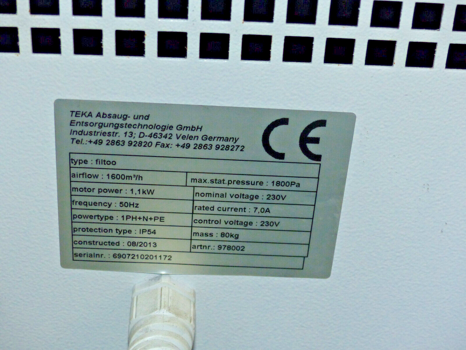 TEKA Absung-und Entsorgungstechlogic filtoo IP54 airflow 1600m  1,1kw s.Bilder