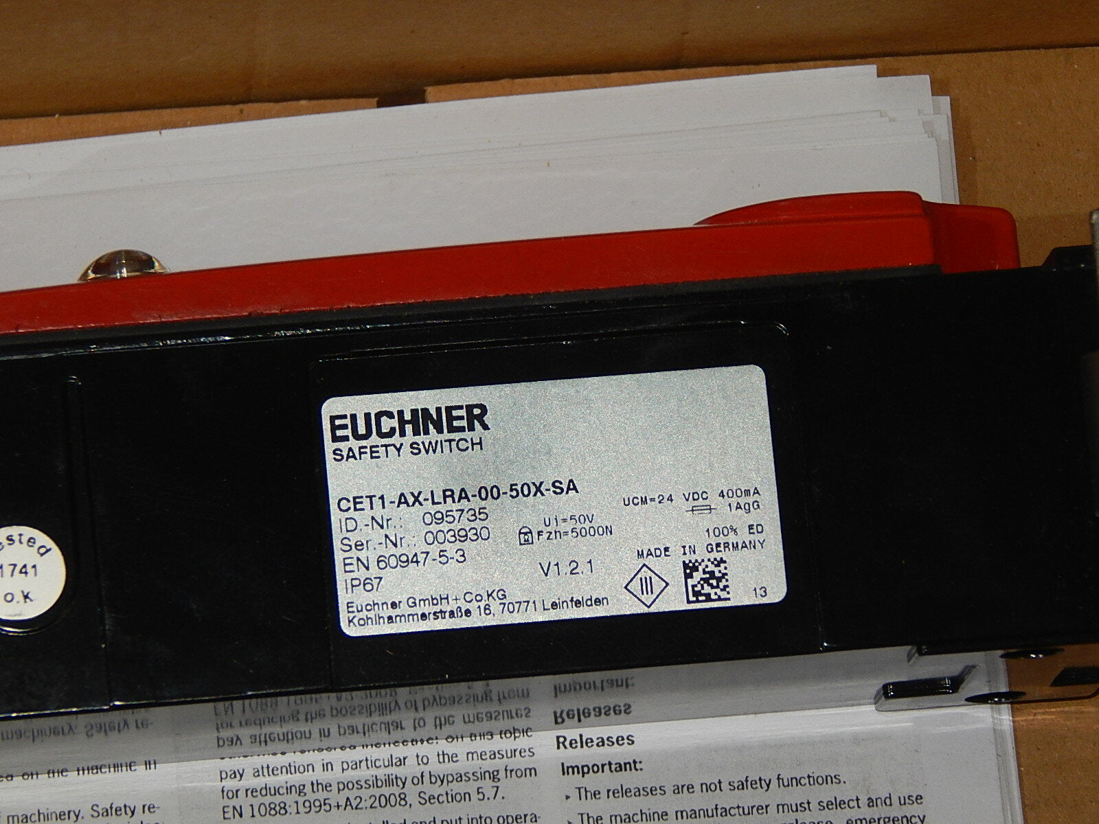  Euchner Safety Switch CET1-AX-LRA-00-50X-SA / 095735 