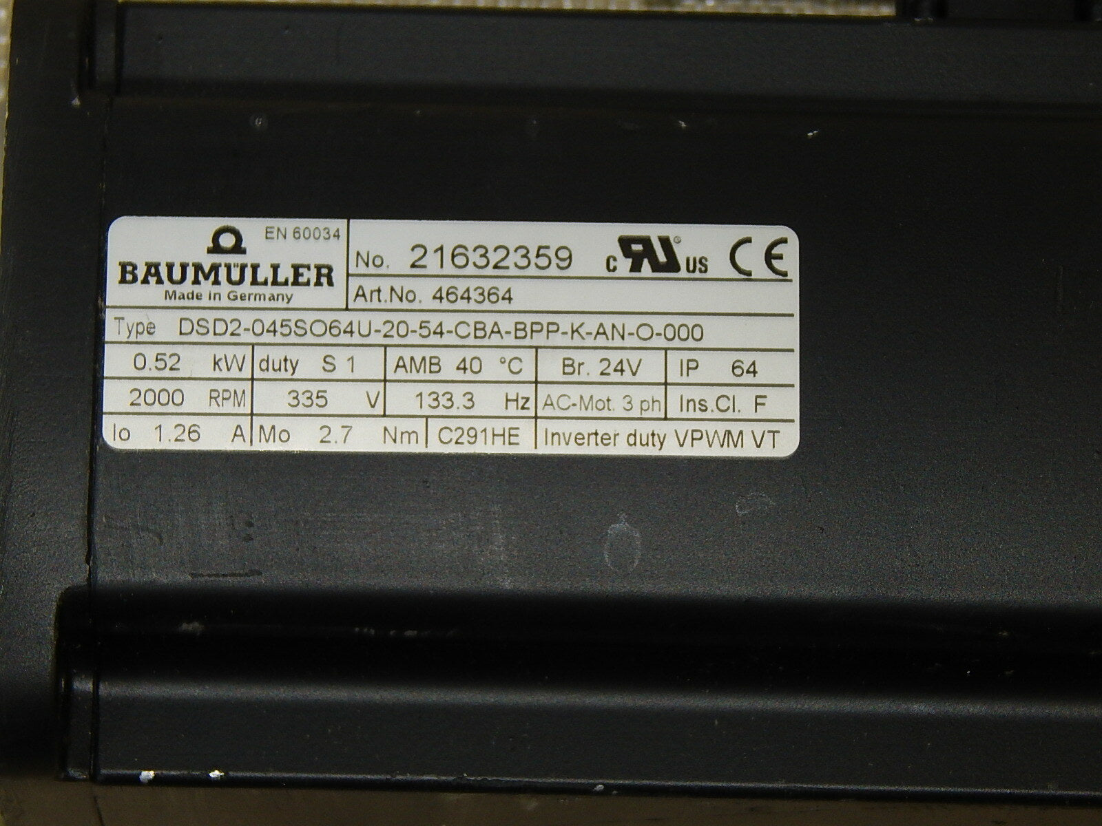 BAUMÜLLER DSD2-045SO64U-20-54-CBA-K-AN-O-000  SERVOMOTOR  UNBENUTZT