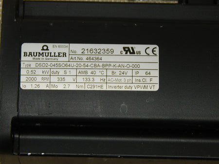 BAUMÜLLER DSD2-045SO64U-20-54-CBA-K-AN-O-000  SERVOMOTOR  UNBENUTZT