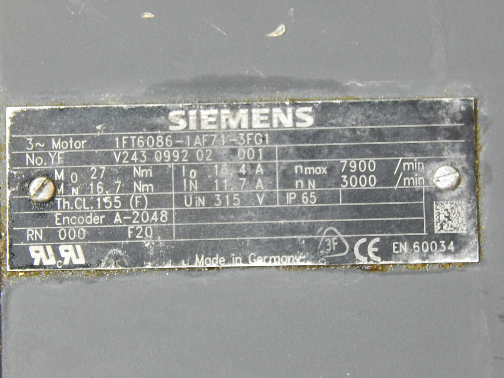 Siemens  3~Servomotor  1FT6086-1AF71-3FG1  used