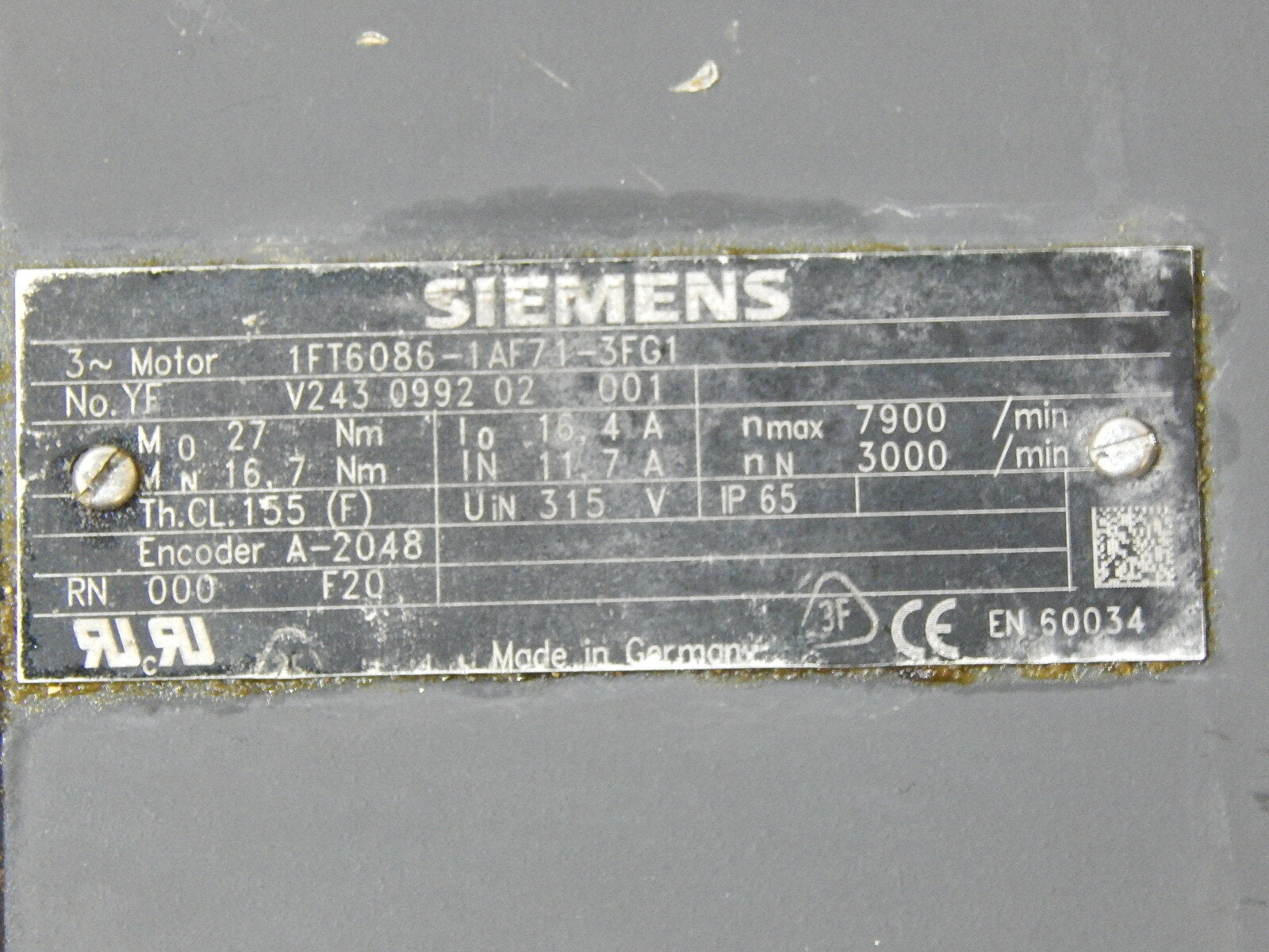 Siemens  3~Servomotor  1FT6086-1AF71-3FG1  used