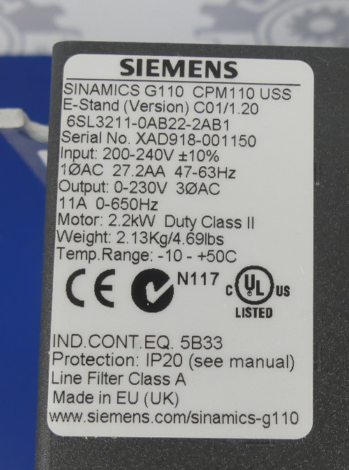 Siemens SINAMICS G110 CPM110 USS  6SL3211-0AB22-2AB1