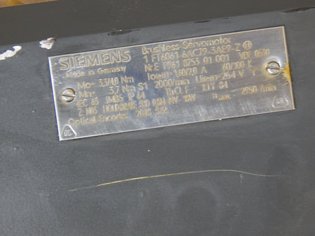 Siemens  Brushless-Servomotor 1FT6061-6AC79-3AE9-Z  Used 