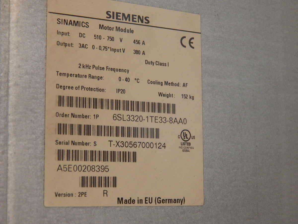  Siemens  Sinamics Single Motor Module 6SL3320-1TE33-8AA0 used