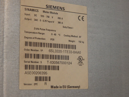  Siemens  Sinamics Single Motor Module 6SL3320-1TE33-8AA0 used