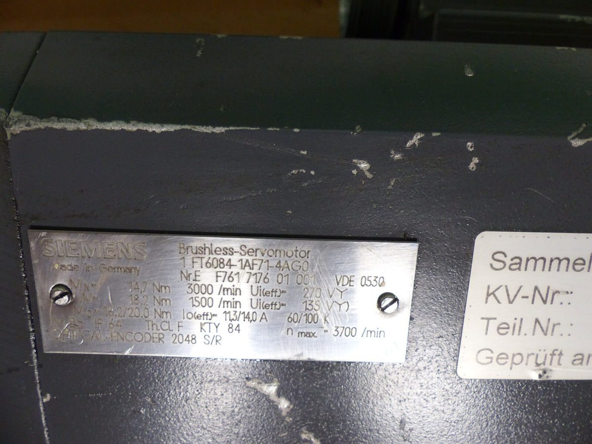 SIEMENS SERVMOTOR 1FT6084-1AF71-4AG0 used