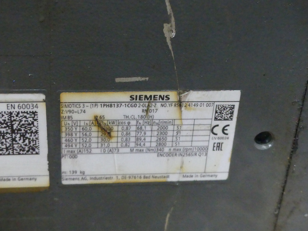 Siemens 1PH8137-1CG02-0LA2-Z (onhe deckel-beschädigt)