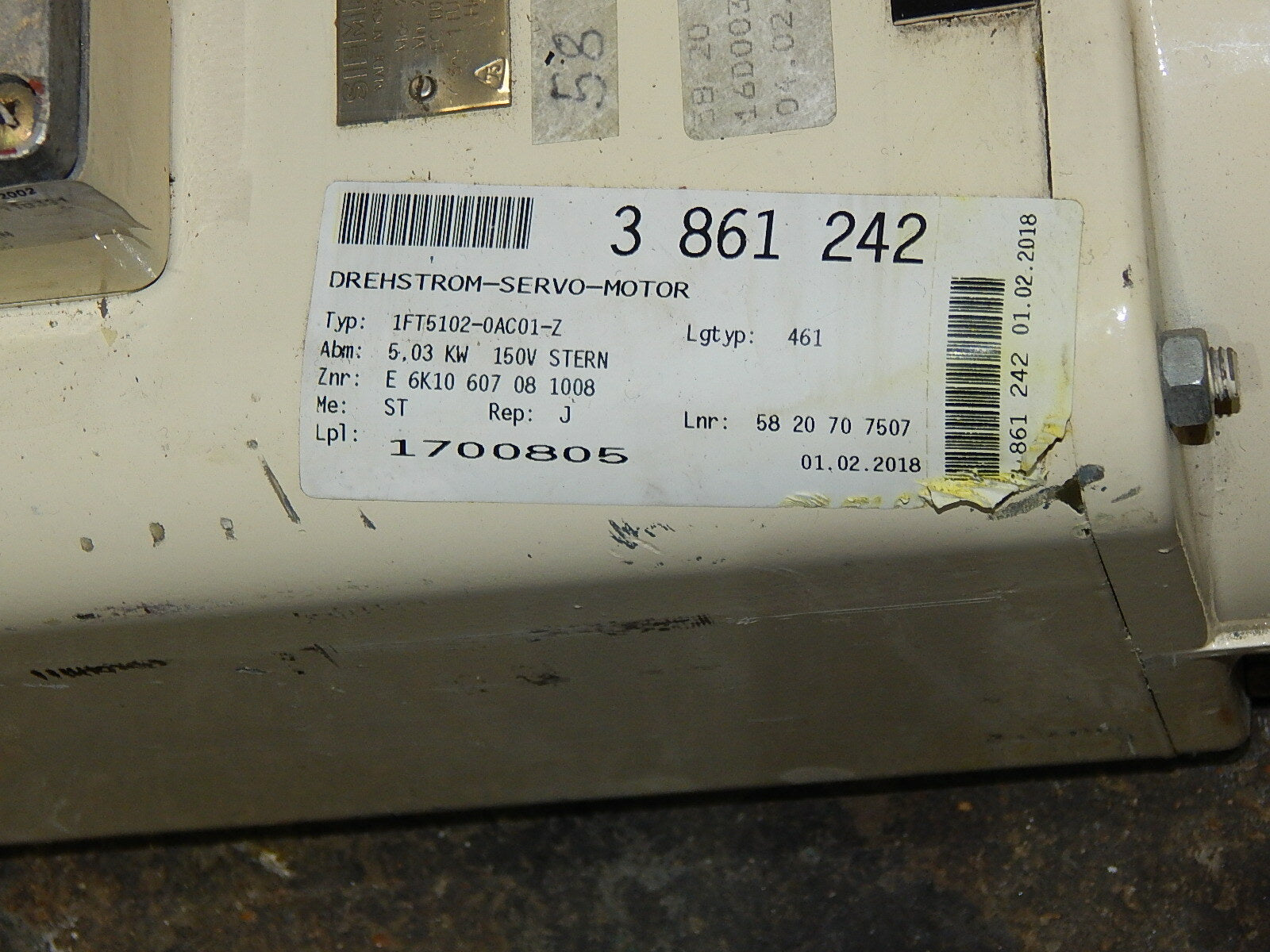 SIEMENS 3~Permanent-Magnet-Motor 1FT5102-0AC01-0-Z Used