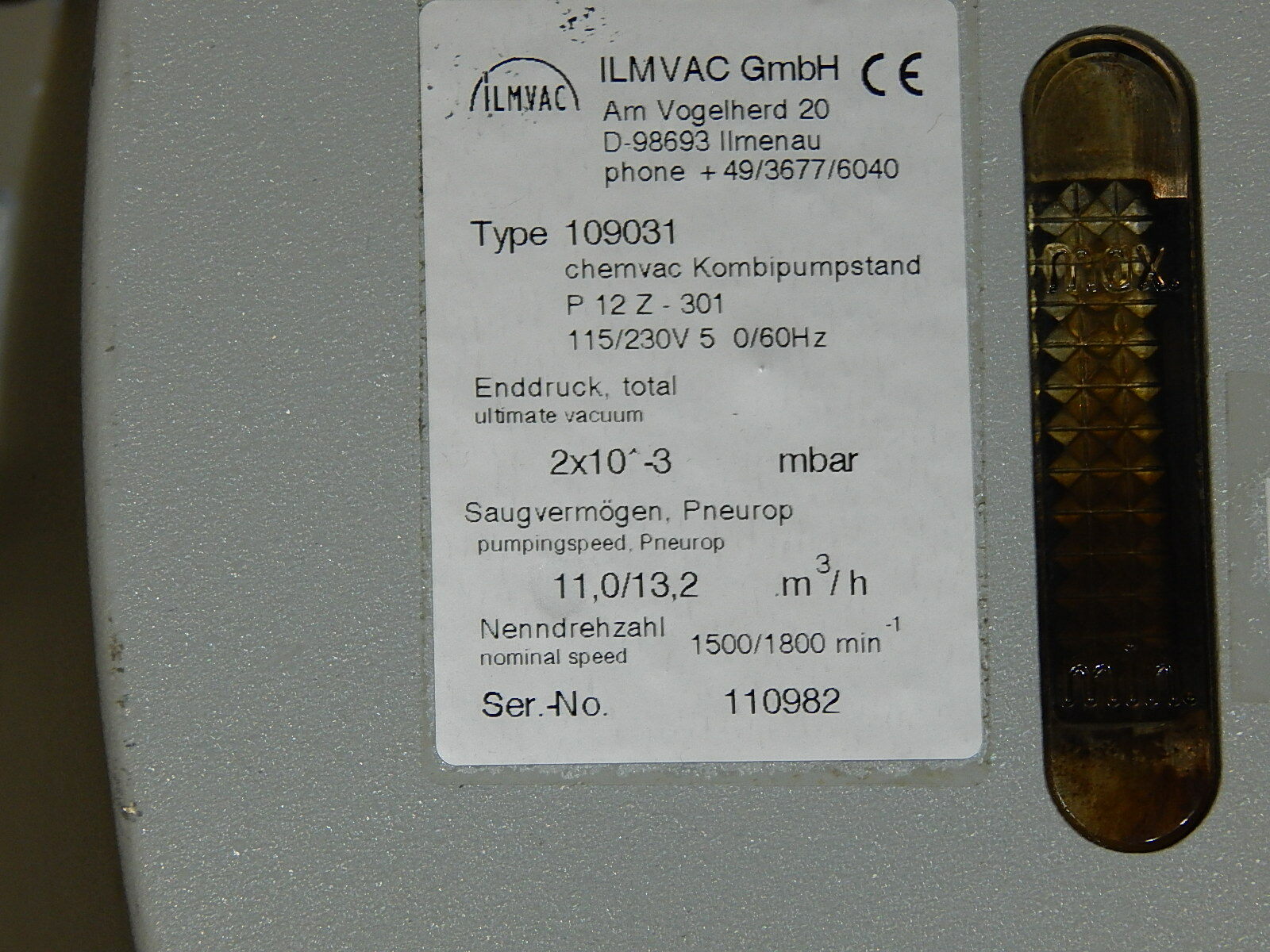 ILMVAC Chemie Chemvac Kombipumpstand Typ.109031 P 12 Z-301 Used