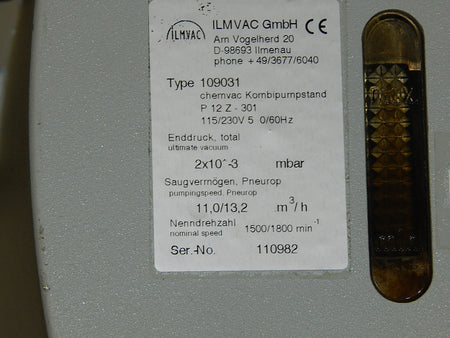 ILMVAC Chemie Chemvac Kombipumpstand Typ.109031 P 12 Z-301 Used
