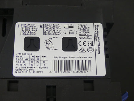 SIEMENS 3RT2026-1NB30   3RT20261NB30 used