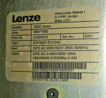 LENZE 9300 VECTOR  EVF9337-EVV240 160/200 kW s.Bilder