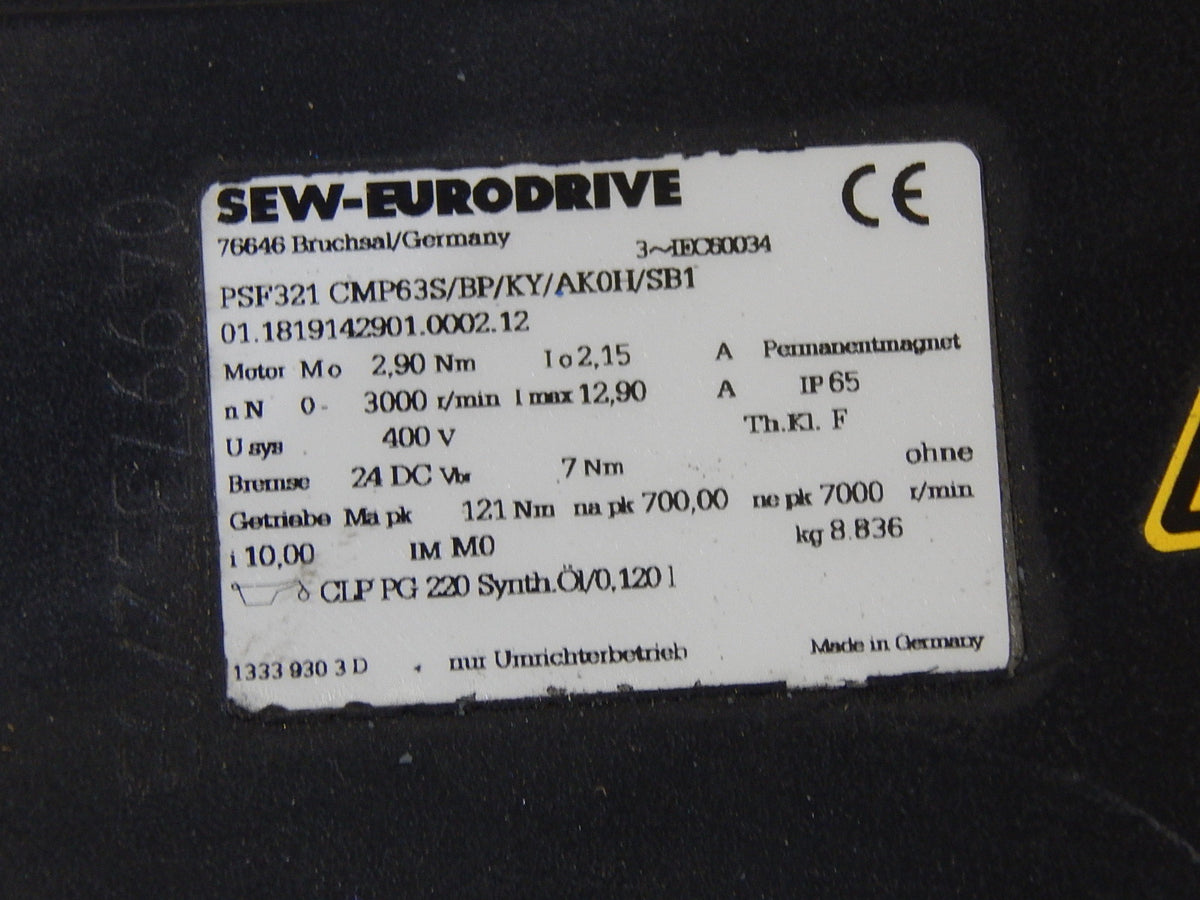 SEW  PSF321 CMP63S/PB/KY/AK0H/SB1  Servomotor mit Getriebe 