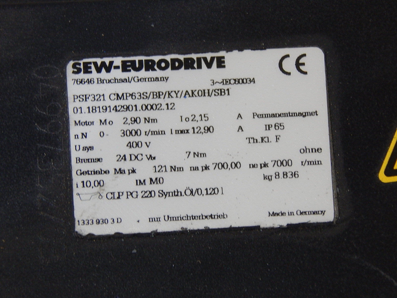 SEW  PSF321 CMP63S/PB/KY/AK0H/SB1  Servomotor mit Getriebe 