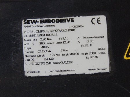 SEW  PSF321 CMP63S/PB/KY/AK0H/SB1  Servomotor mit Getriebe 
