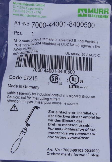 Murr Elektronik Buskabel 5m/M12 7000-44001-8400500