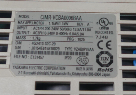 YASKAWA V1000 CIMR-VCBA0006BAA
