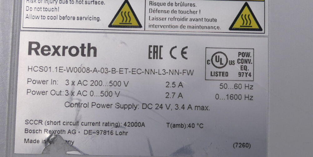 Rexroth IndraDrive R911335596 | HCS01.1E-W0008-A-03-B-ET-EC-NN-L3-NN-FW