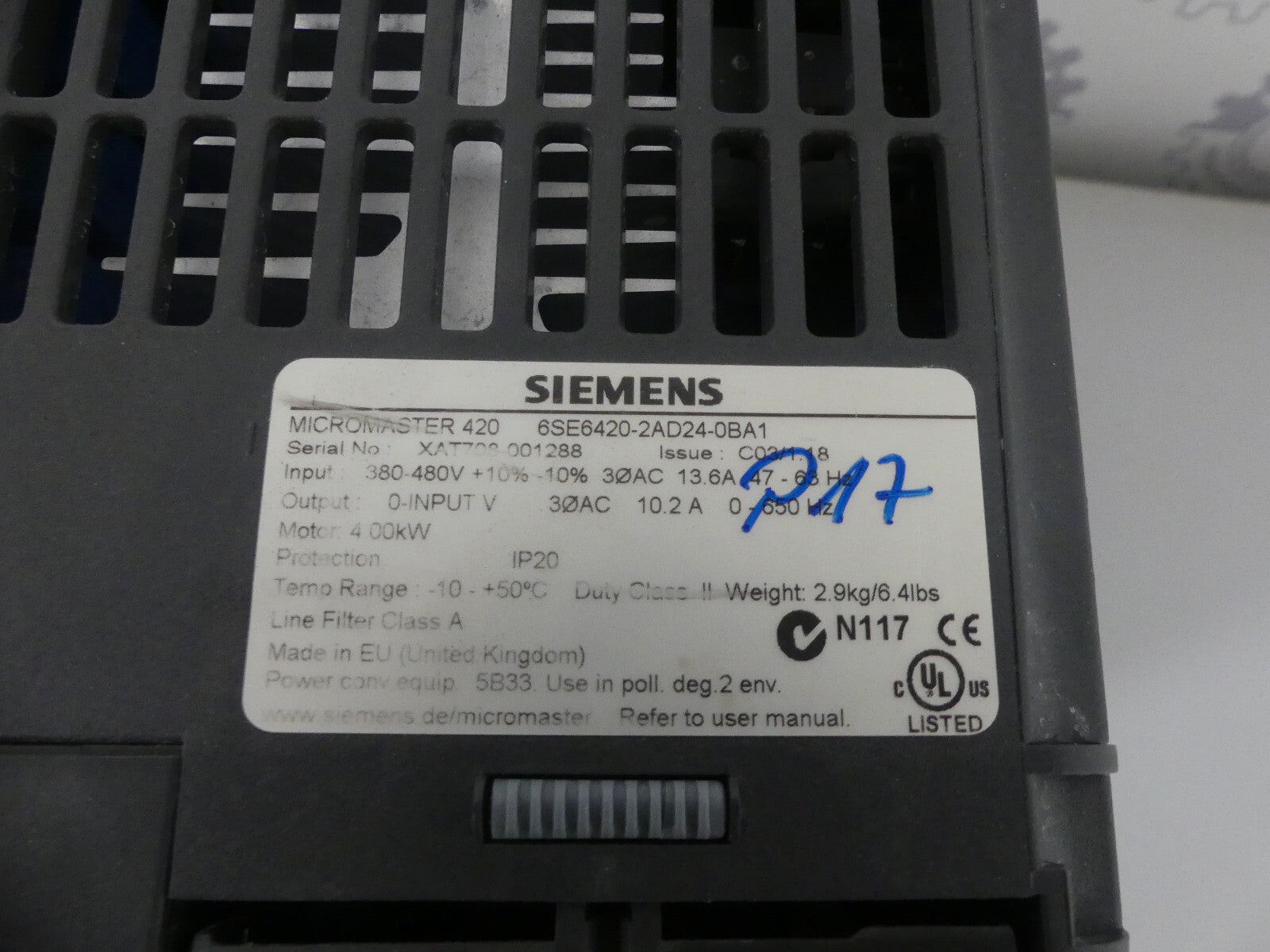 Siemens Micromaster 6SE6420-2AD24-0BA1