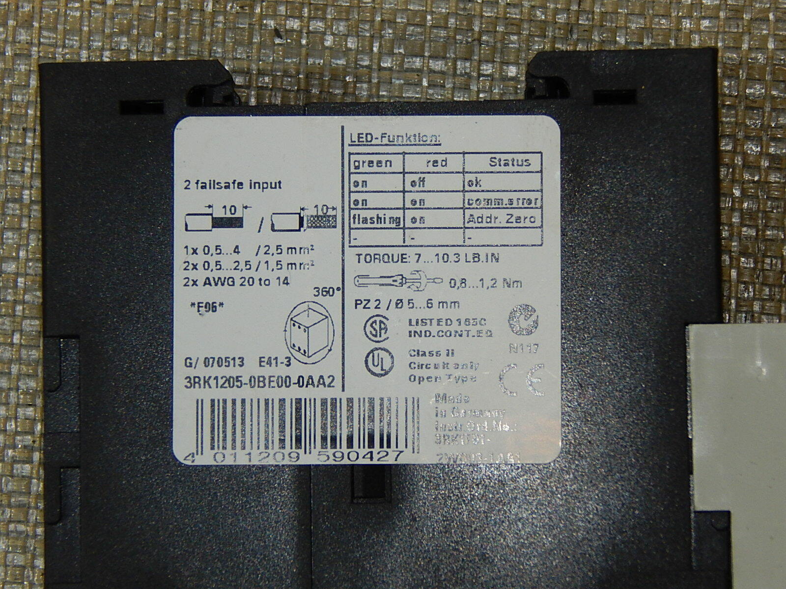 Siemens AS-I SLIMLINE ModuleTyp 3RK1205-0BE00-0AA2 Used