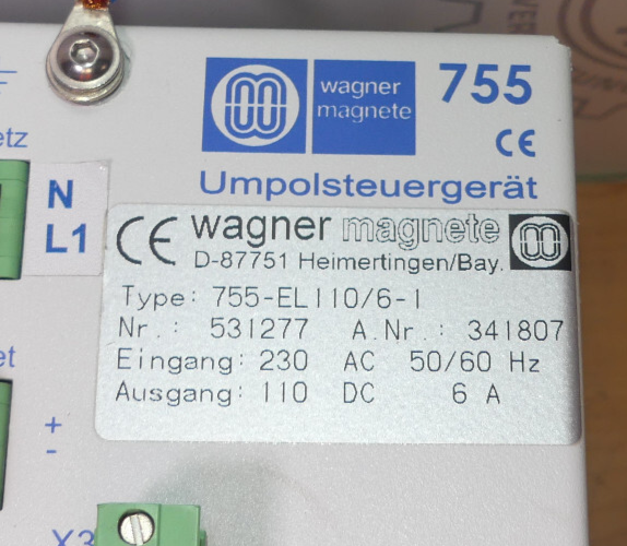 WAGNER MAGNETE 755-EL110/6-1  Umpolsteuergerät