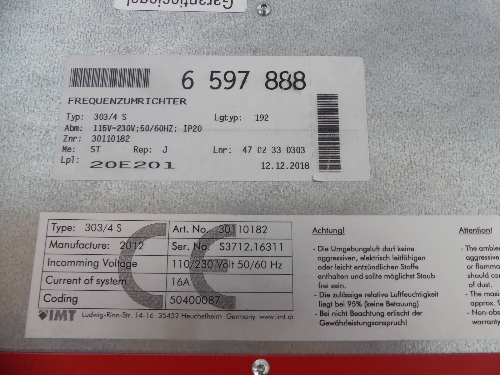 BMR / IMT Frequenzumrichter Typ 303/4 S