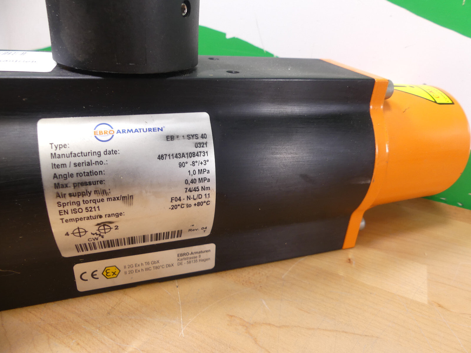 EBRO Armaturen EB 5.1 SYS 40 Schwenkantrieb pneumatisch  Absperrklappe