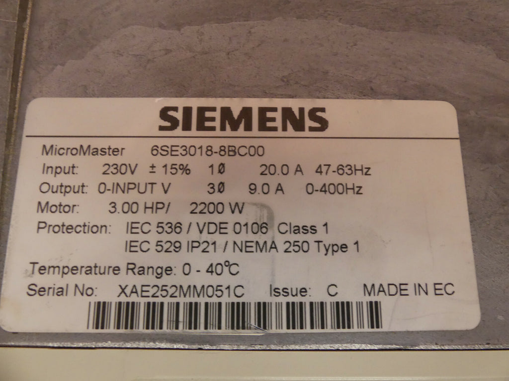 Siemens Micromaster 6SE3018-8BC00