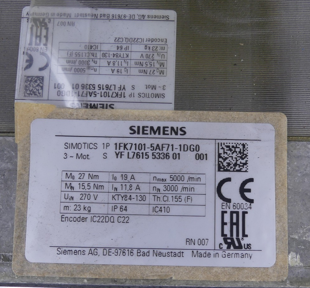 Siemens SIMOTICS  servo motor 1FK7101-5AF71-1DG0