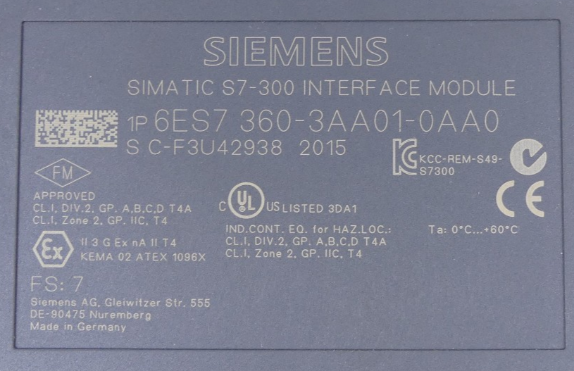 Siemens Simatic S7-300 6ES7 360-3AA01-0AA0